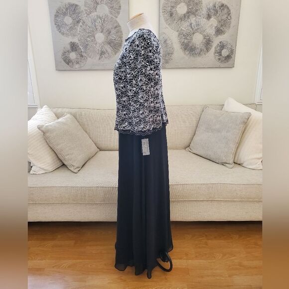 ALEX EVENINGS | Sequin Lace Bodice Chiffon Gown - [size 16, black/silver] - Picture 6 of 12